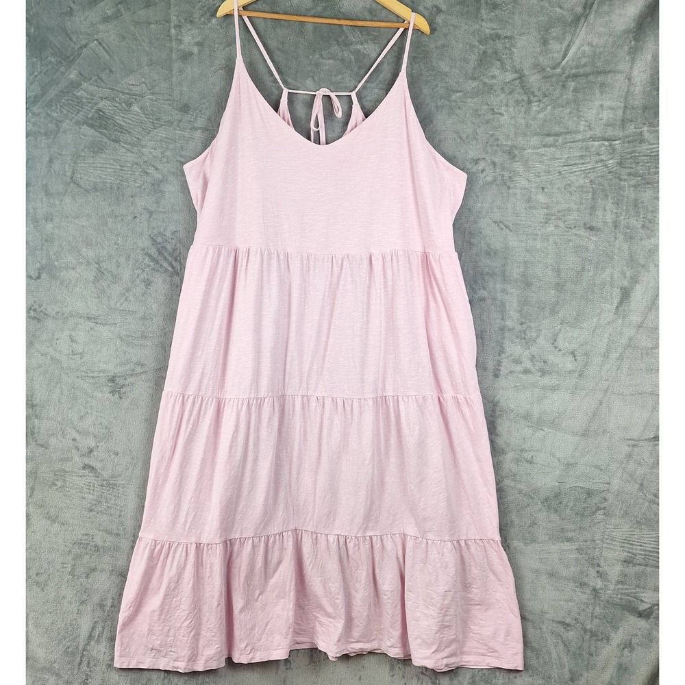 Old Navy Dress 4X Pink Tiered Cottagecore Peasant Boho Midi Pockets Coquette
